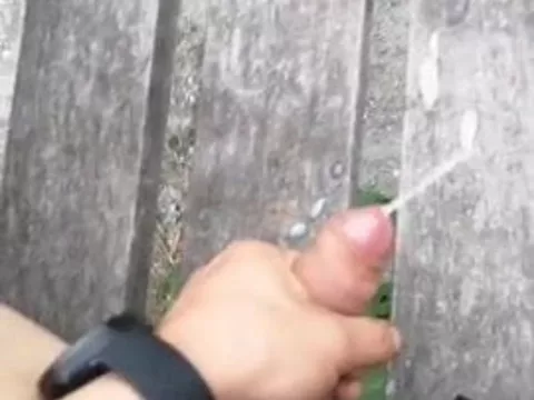 Outdoor cumshot on a lounge